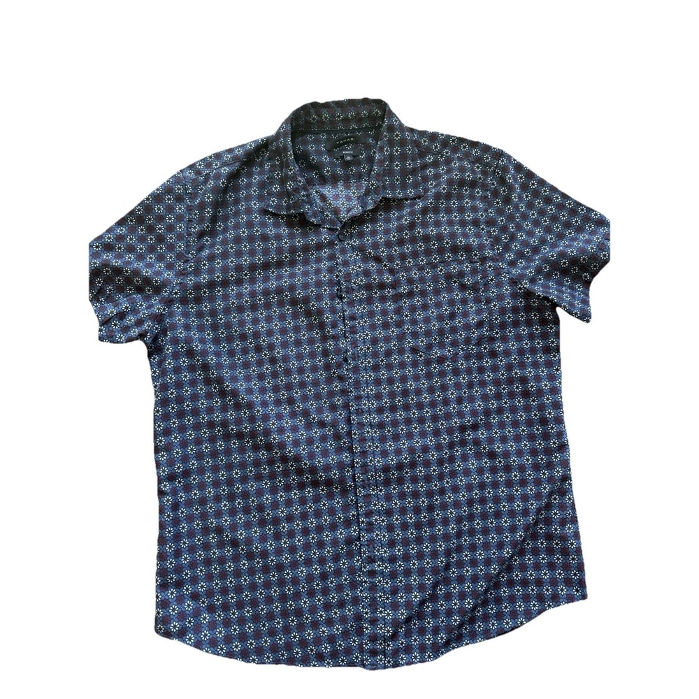 Tahari Men's Slim Fit Short Sleeve Button Down Shirt Geometric‎ Print M